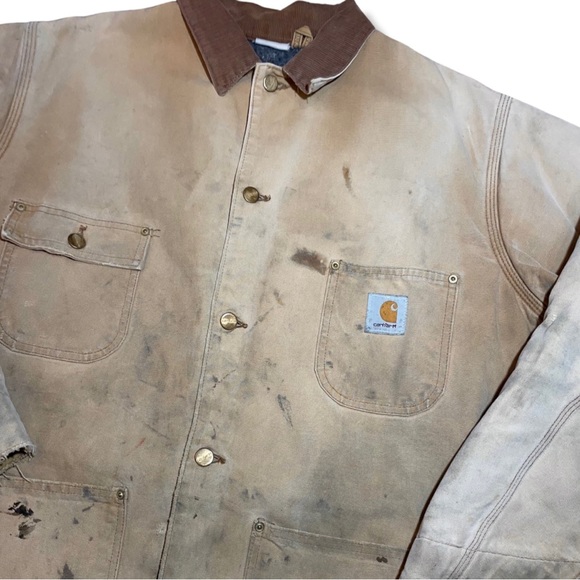 Vintage 90s Perfectly Distressed Blanket Lined Carhartt Chore Jacket SIZ… - Picture 3 of 7